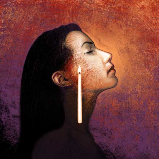 Illustration by Matt Manley of a woman with a candle lighting her profile.