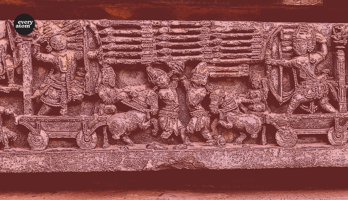 Arjuna Karna final battle, Kurukshetra war, 12th-century Mahabharata relief