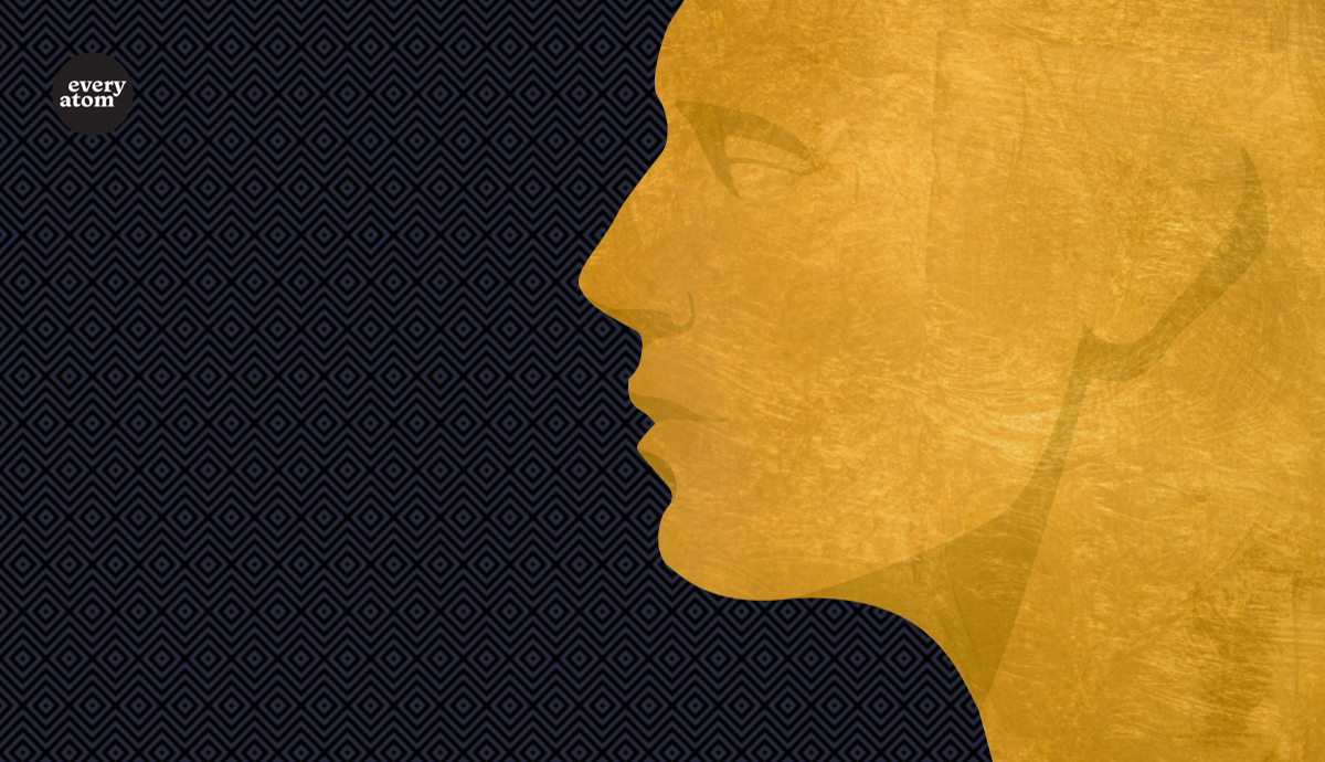golden profile on a dark patterned background