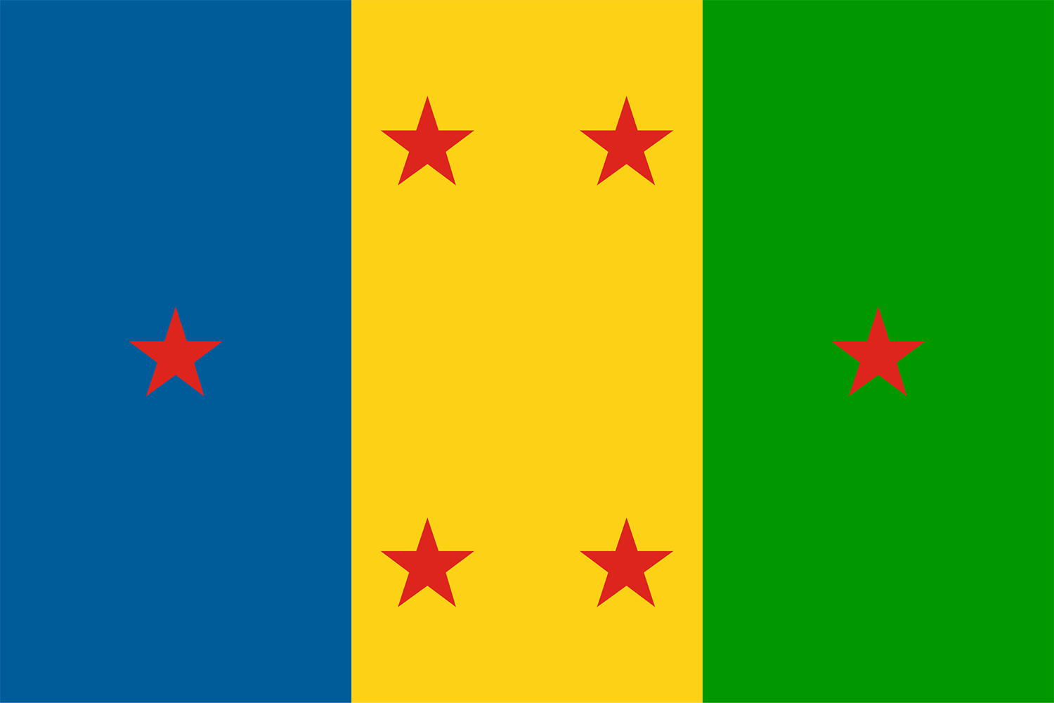 Blue, Yellow, Green Flag with Six Red Stars, Flag of the Ogoni People
