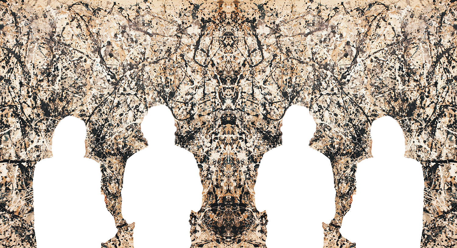 Cutouts in front of a Pollack Painting