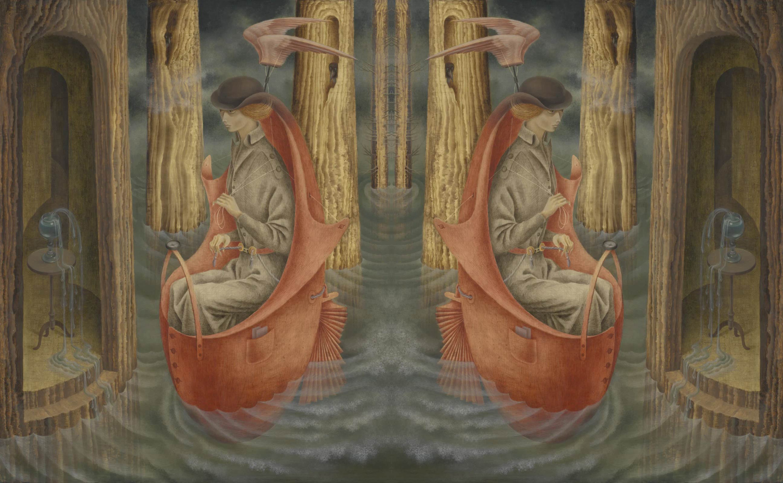 Surrealist Painting of a Woman in a Boat