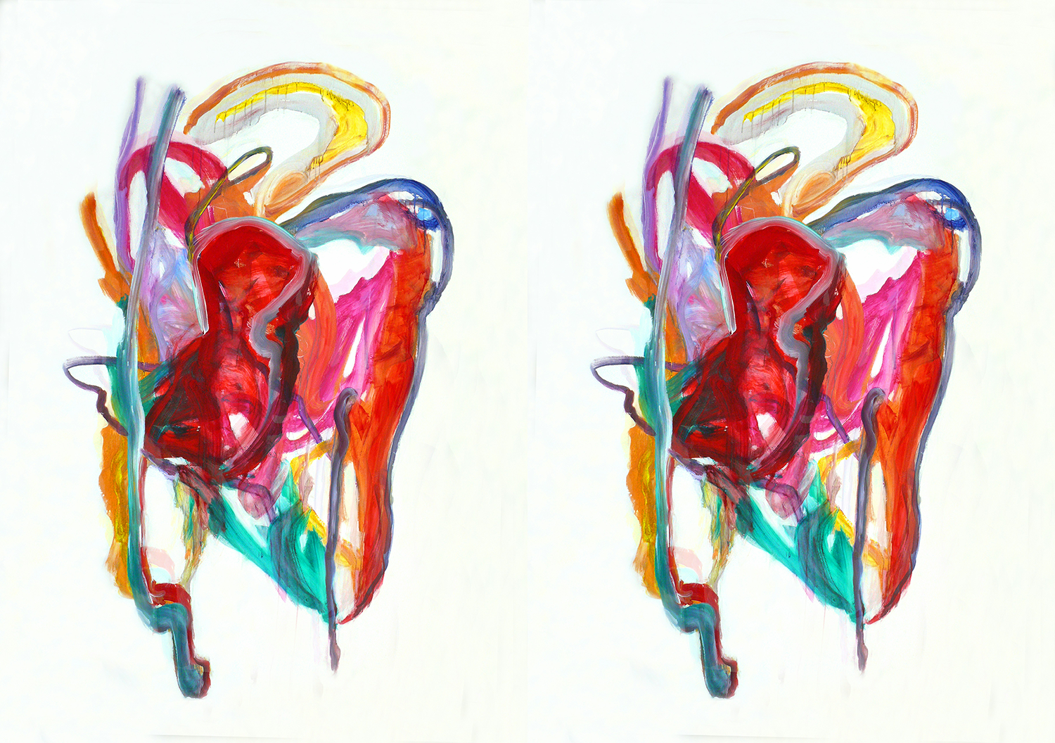 Abstract painting, red, yellow, and blue