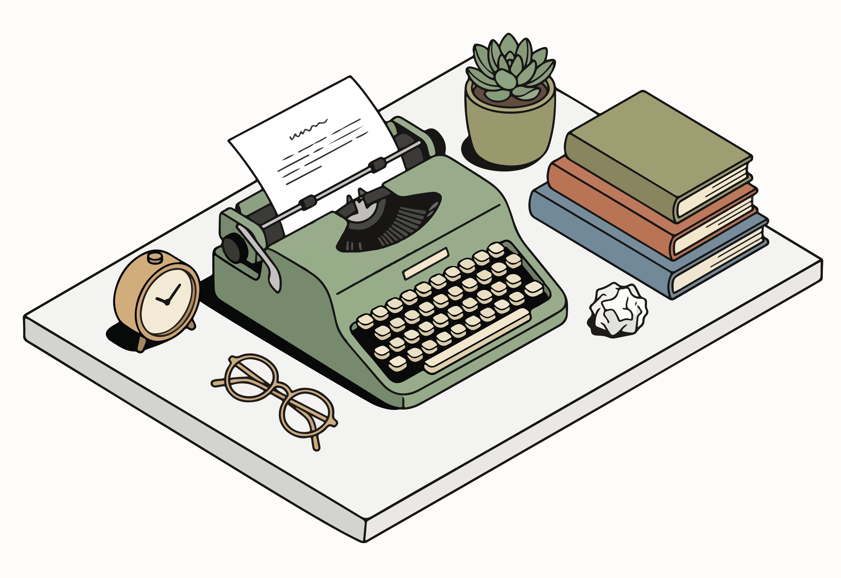 illustration of desk with typewriter