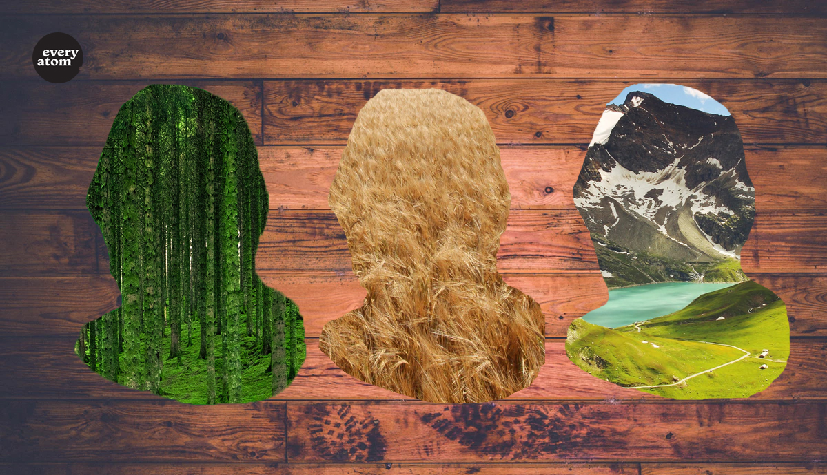 Whitmans profile cut out of various scenes of nature