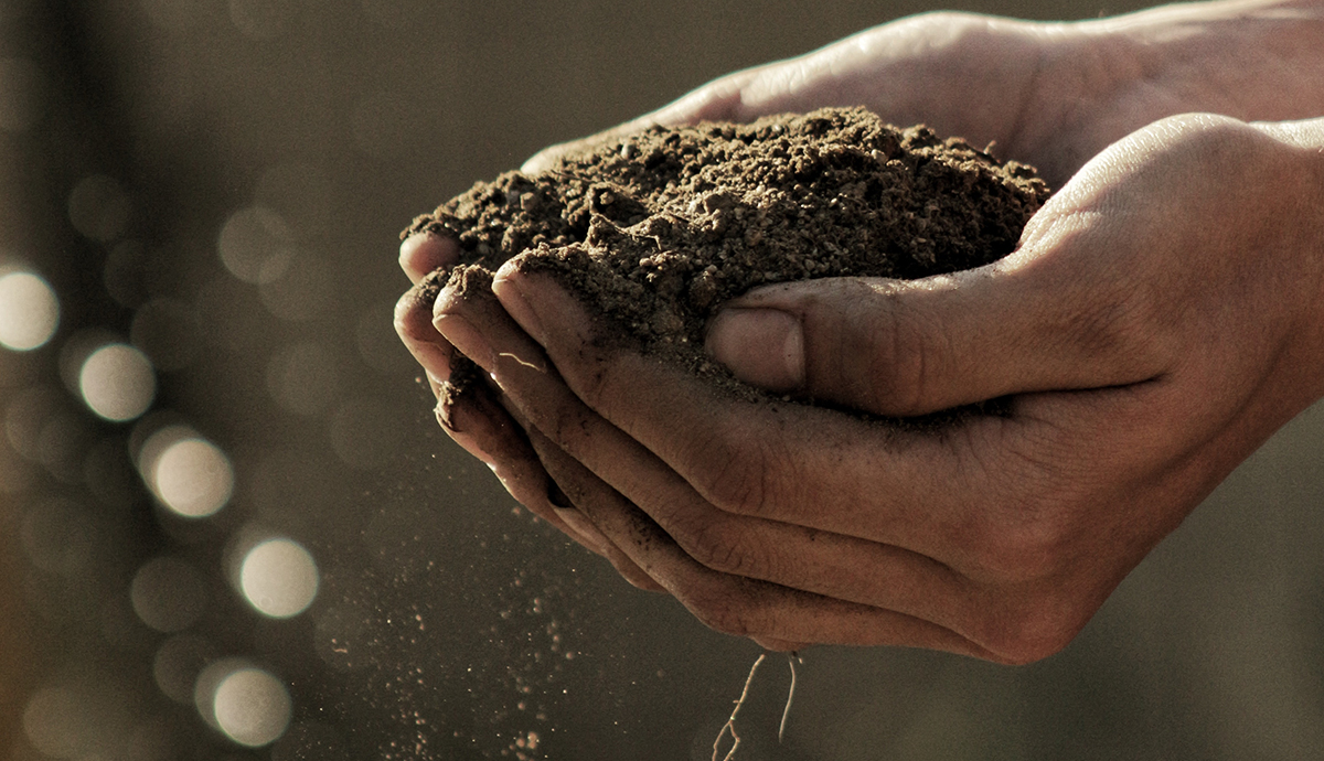 HeaderGraphic: Hands holding a clump of loose dirt | Image Credit: Gabriel Jimenez via Unsplash