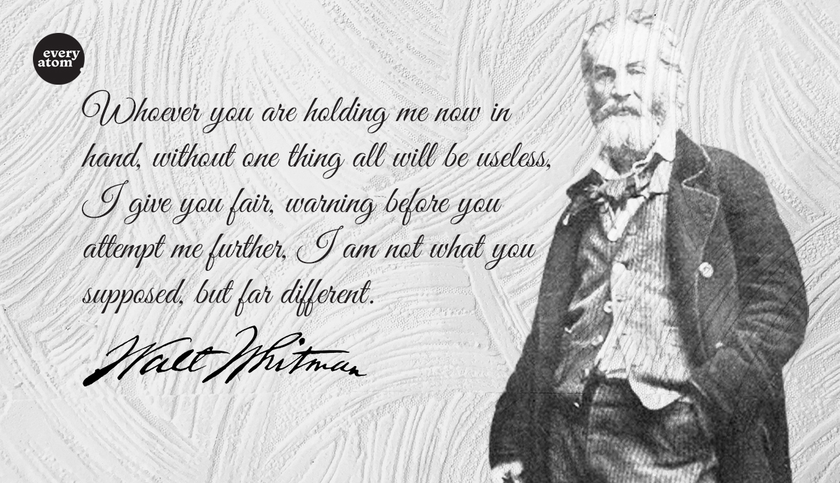 Whitman quote, signature and portrait