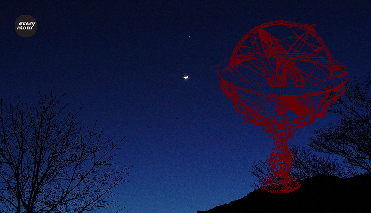 Armillary sphere against the night sky