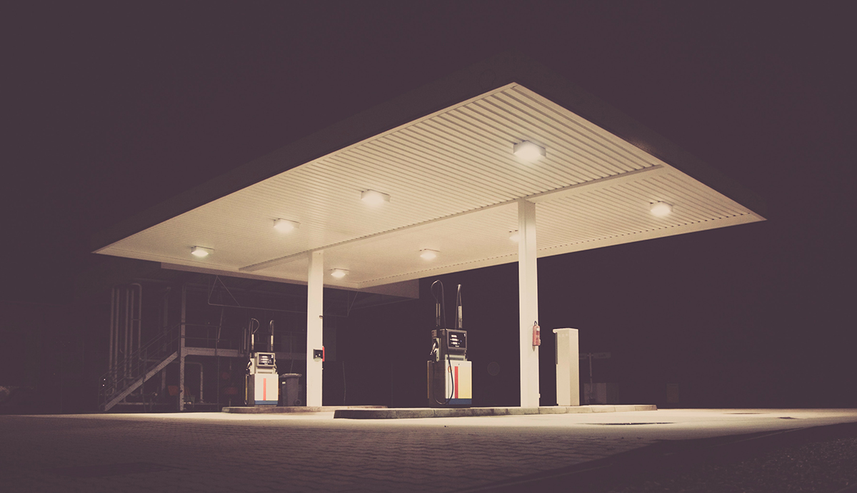 Image of gas station at night