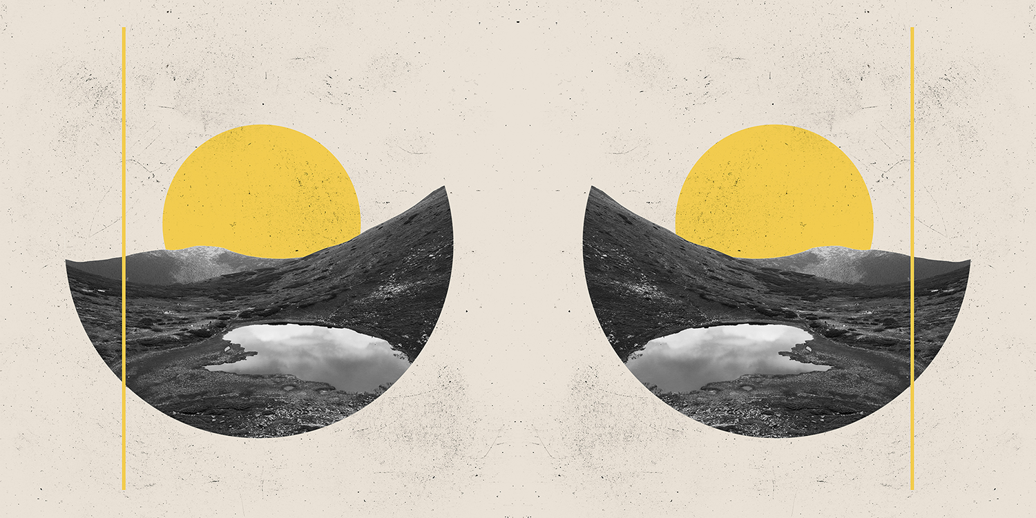 Landscape Collage with Two Yellow Suns