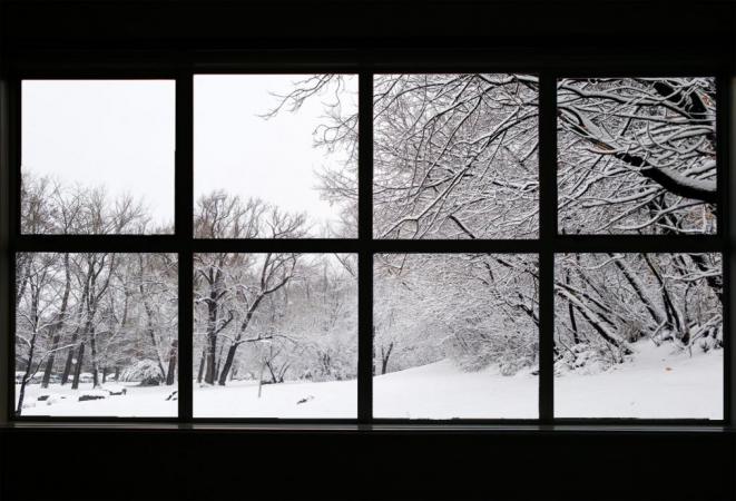 Window looking to snowy exterior