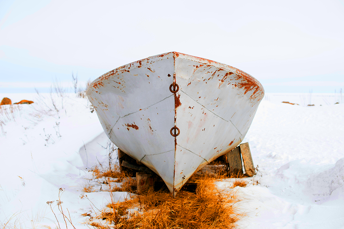 rowboat in snow