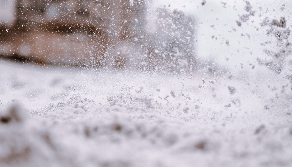 Close up of snow on street