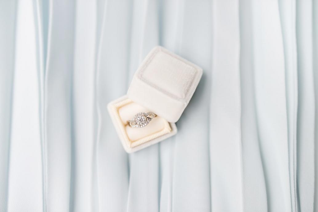 Image of an engagement ring in a white box against a white background