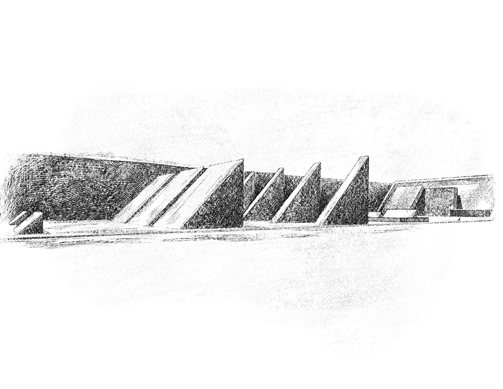 Drawing of 45°, 90°, 180°, City © Michael Heizer