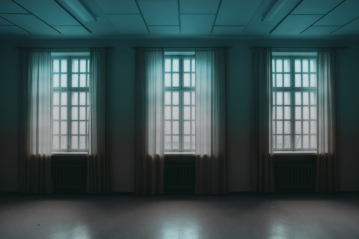 empty room with three windows