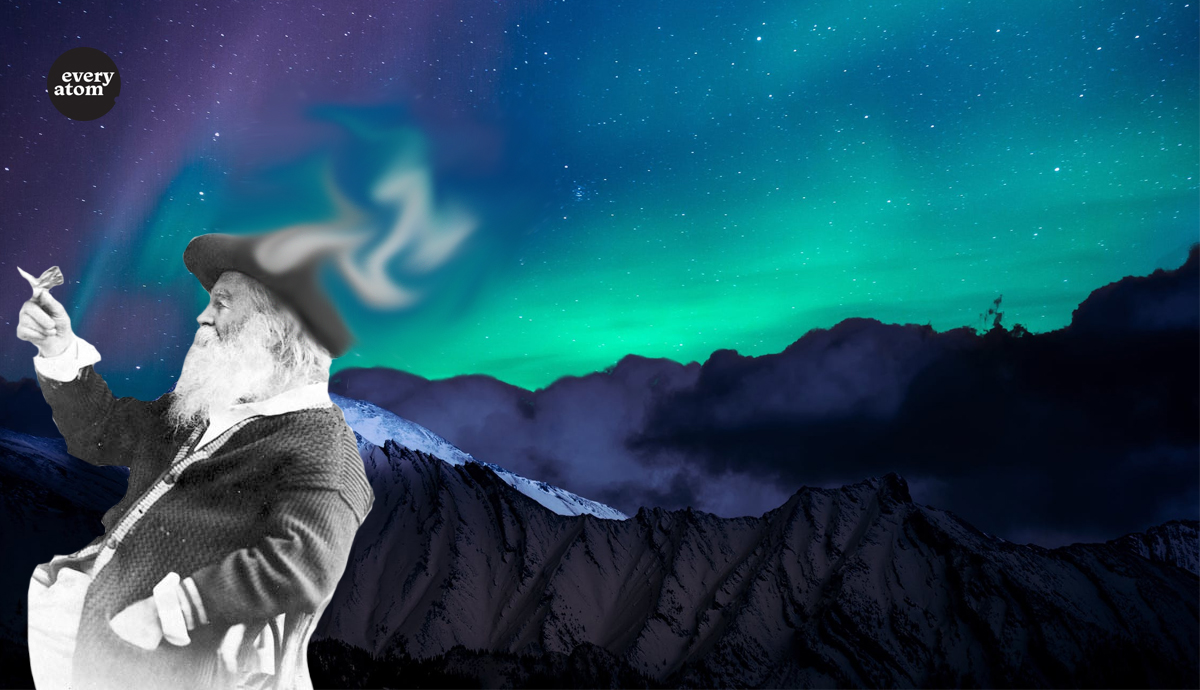 whitman with head morphing into an aurora