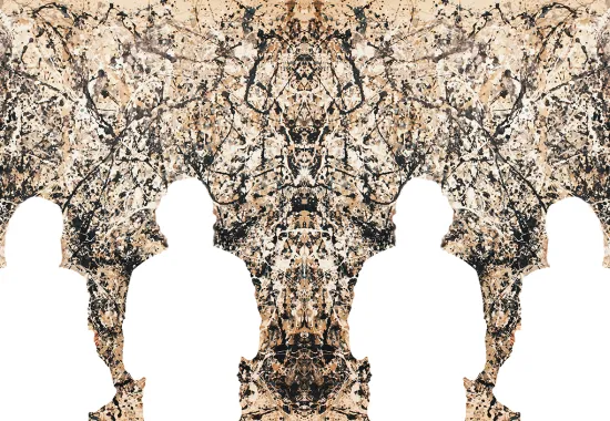 Cutouts in front of a Pollack Painting
