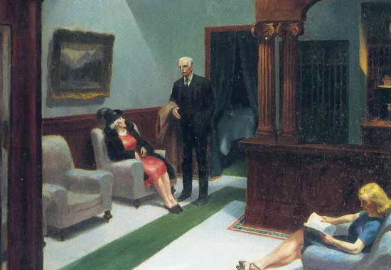 Edward Hopper Hotel Lobby Painting