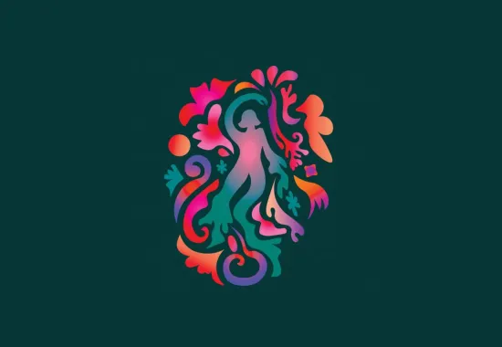 Rainbow figure on green background