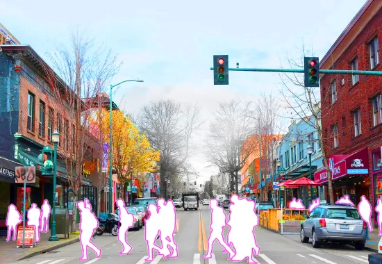 The Ave, Seattle, with people cut out of the image