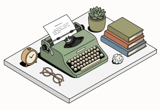 illustration of desk with typewriter