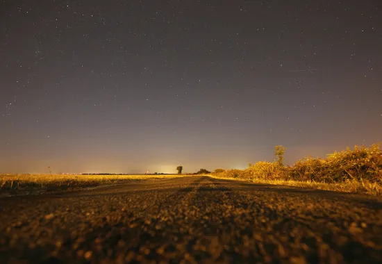 highway at night with stars