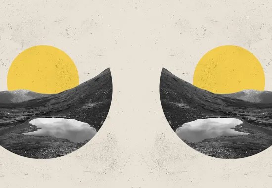 Landscape Collage with Two Yellow Suns