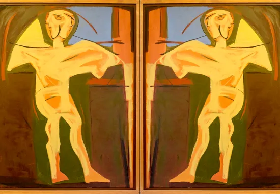 Painting of two gold figures