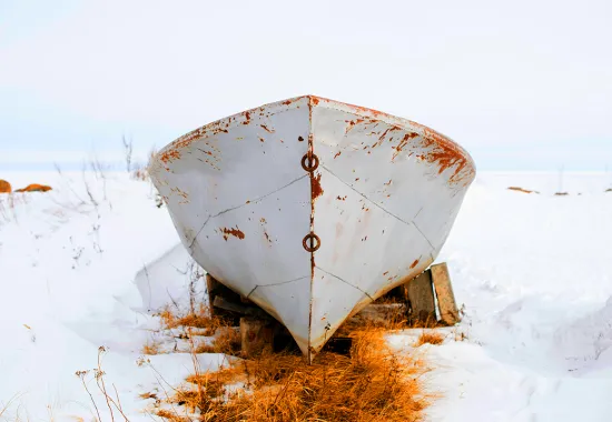 rowboat in snow