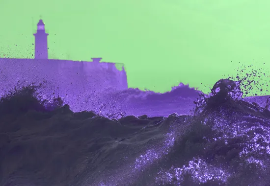 Purple ocean, green sky