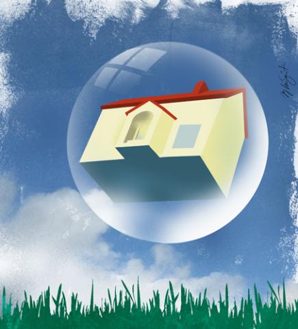 House in a Bubble Floating Above the Grass