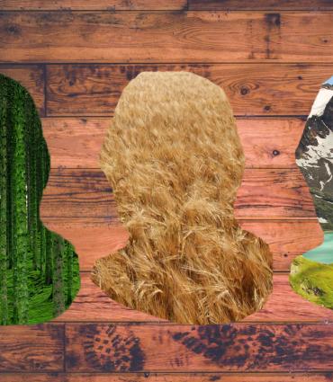 Whitmans profile cut out of various scenes of nature