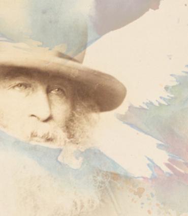 Image of Walt Whitman superimposed over a bird