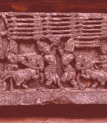 Arjuna Karna final battle, Kurukshetra war, 12th-century Mahabharata relief