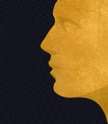 golden profile on a dark patterned background