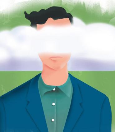 Illustration of man with his head in the clouds