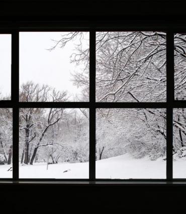 Window looking to snowy exterior