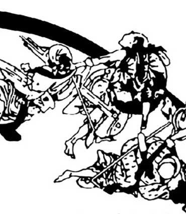 Header Graphic: Inked drawing of four people stumbling | Image Credit: one hundred visions of war book cover