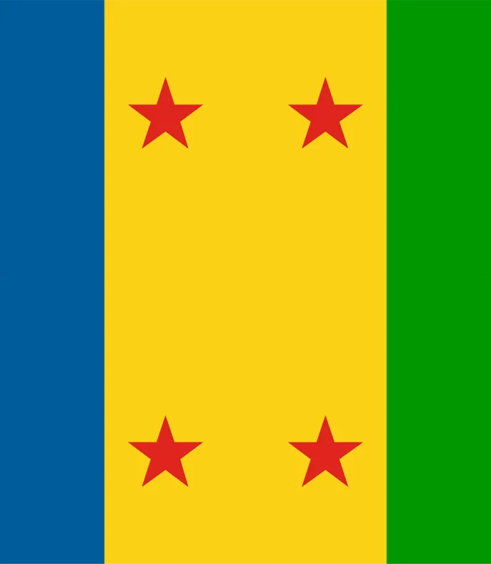 Blue, Yellow, Green Flag with Six Red Stars, Flag of the Ogoni People