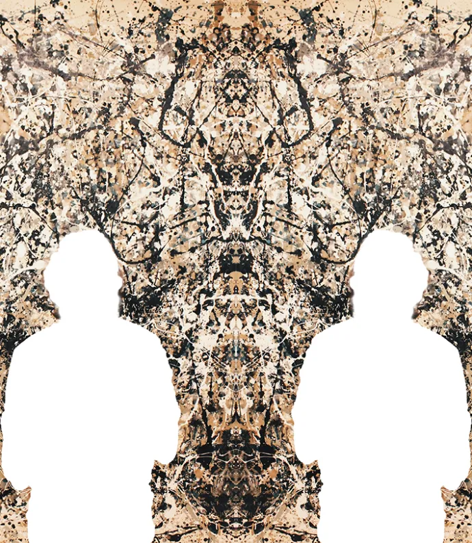 Cutouts in front of a Pollack Painting