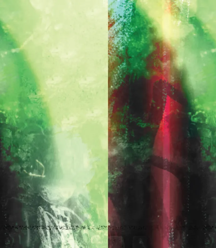 green and red abstract painting