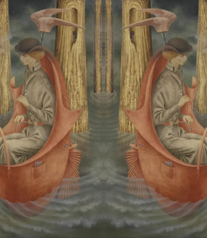 Surrealist Painting of a Woman in a Boat