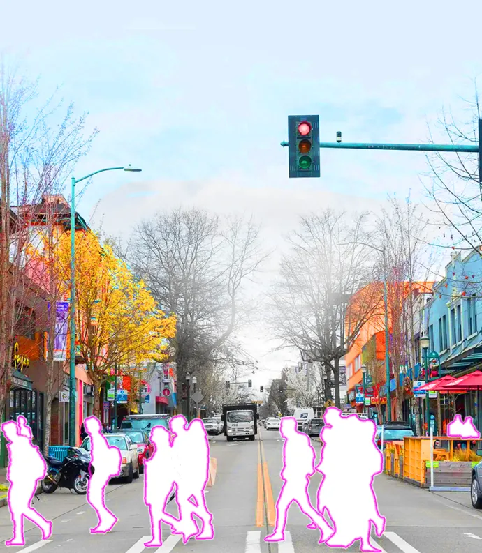 The Ave, Seattle, with people cut out of the image