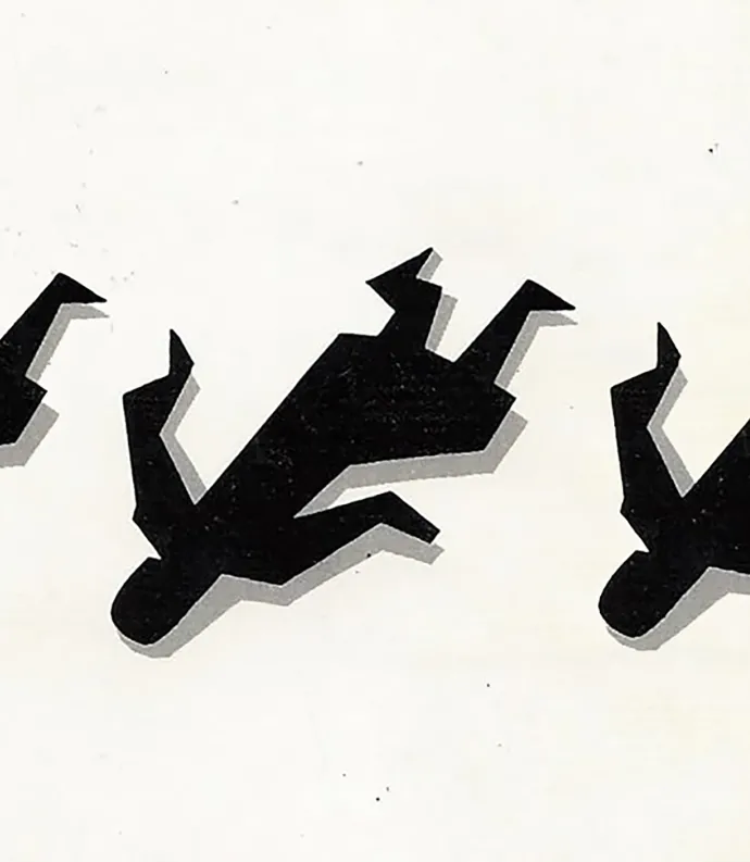 abstract black figure of woman falling upside down