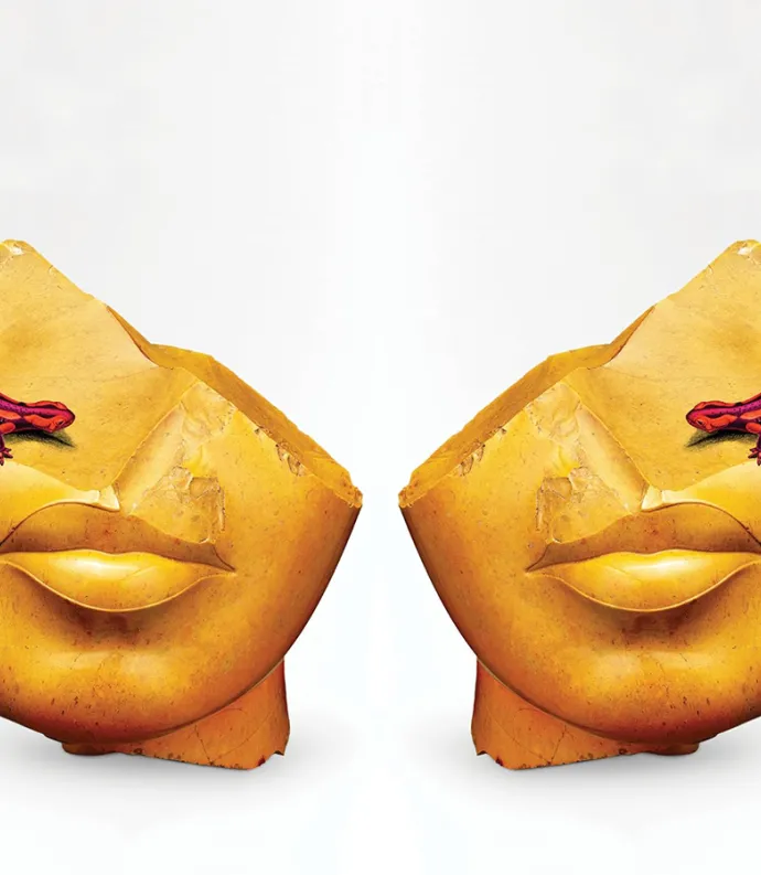 broke yellow bust with red salamander
