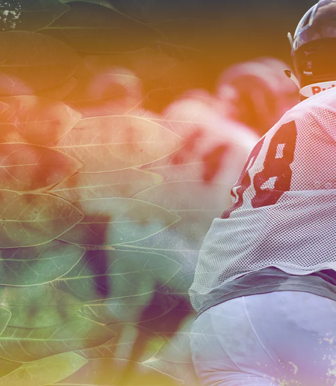 Leaves overlaying a football scene