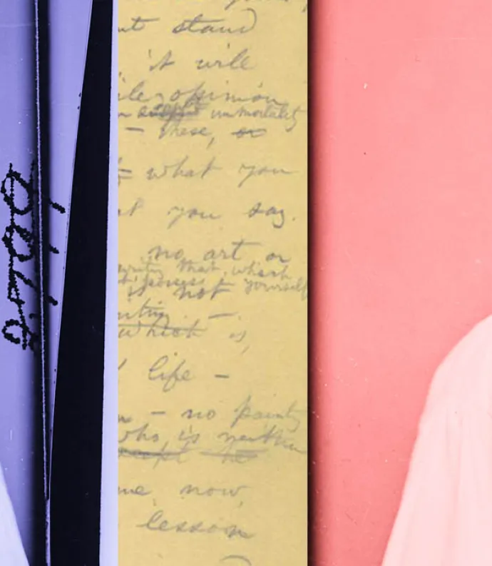 picture of Whitman reflected on and tinted by a red and blue background