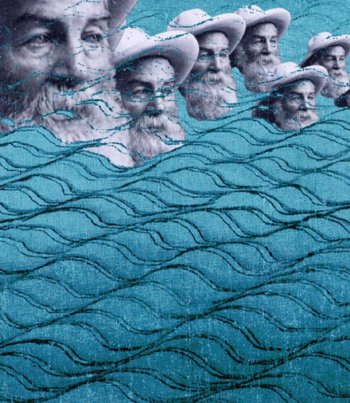 Whitman heads bobbing on drawn waves