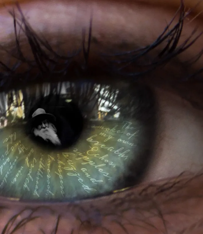 an eye with Whitman and words inside